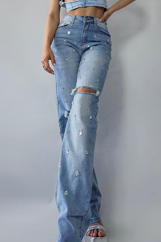 Embellished Straight-Leg Jeans