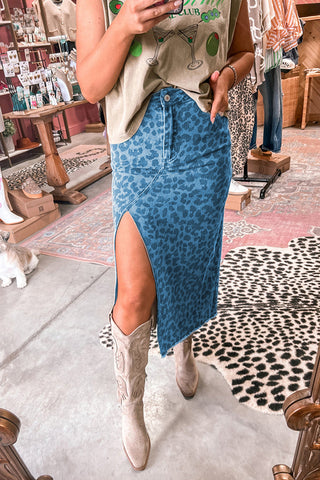 Animal Print Midi Skirt with Side Slit