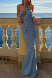 Floral Applique Halter Bodycon Dress