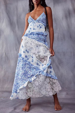Layered Floral Lace Maxi Dress