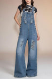Distressed Denim Jumpsuit with Straps