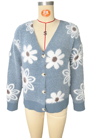 Floral Button-Up Cardigan Sweater