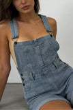 Casual Denim Romper with Pocket Detail