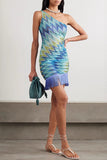 One-Shoulder Fringe Hem Mini Dress