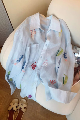 Patterned Button-Front Blouse