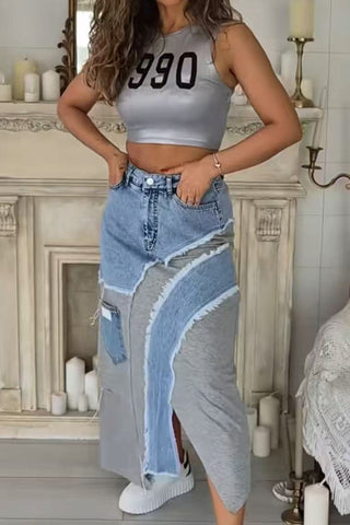 Patchwork Denim Skirt