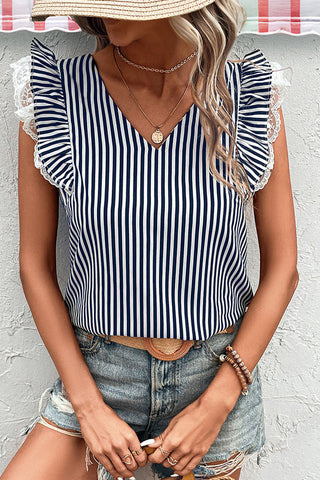 Striped Ruffle Sleeve Tank Top