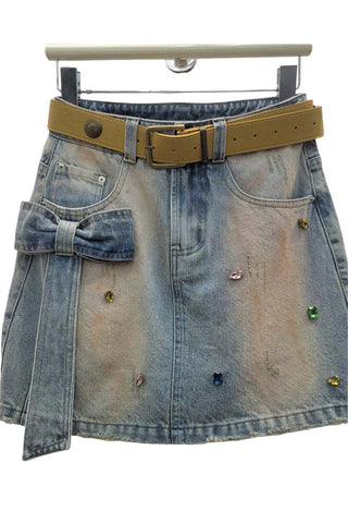 Embellished Bow Denim Skirt