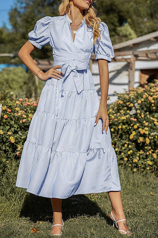 Puff Sleeve Tiered Midi Dress