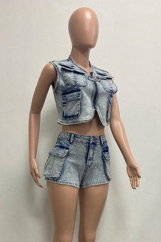Chic Crop Vest and High-Waisted Shorts Set