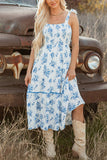 Tie Shoulder Ruffle Midi Dress