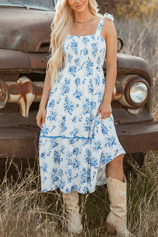 Tie Shoulder Ruffle Midi Dress