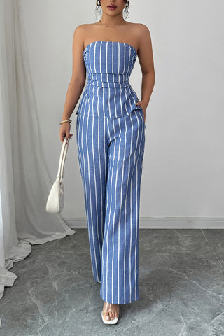 Strapless Striped Pants Set
