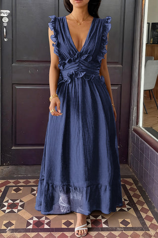Ruffle-Trim V-Neck Maxi Dress