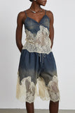 Sheer Lace Overlay Denim Set