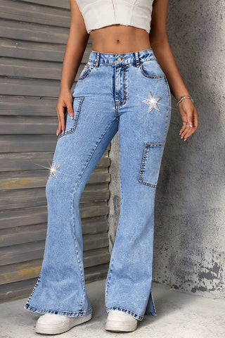 Star-Embellished Flare Jeans