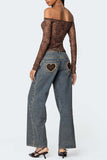 Leopard Heart Pocket Straight Leg Jeans