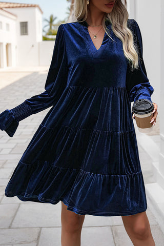 V-Neck Tiered Dress with Smocked Sleeves