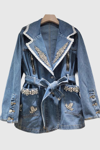 Embellished Denim Jacket with Belt