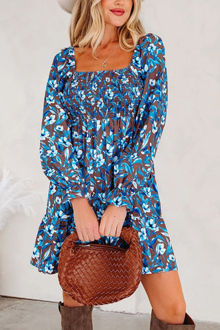 Smocked Bodice Ruffled Sleeve Dress