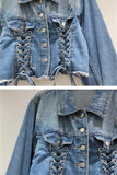 Distressed Lace-Up Denim Jacket