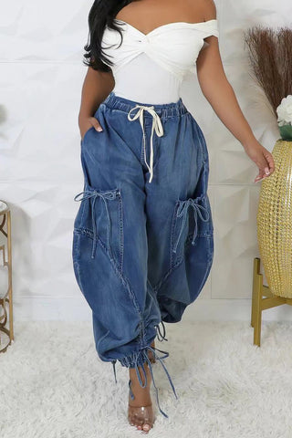 Denim Cargo Barrel Jeans