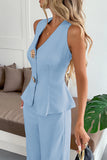 Chic Sleeveless Buttoned Pants Set