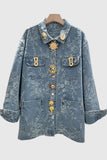 Embellished Denim Jacket with Floral Pattern