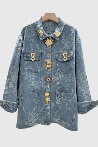 Embellished Denim Jacket with Floral Pattern