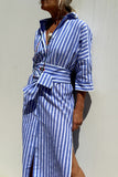 Striped Tie-Waist Shirt Dress