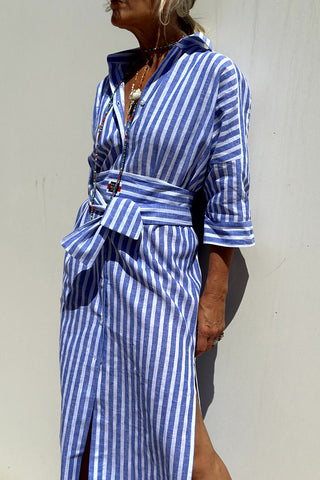 Striped Tie-Waist Shirt Dress