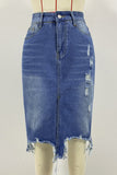 Distressed Denim Midi Skirt
