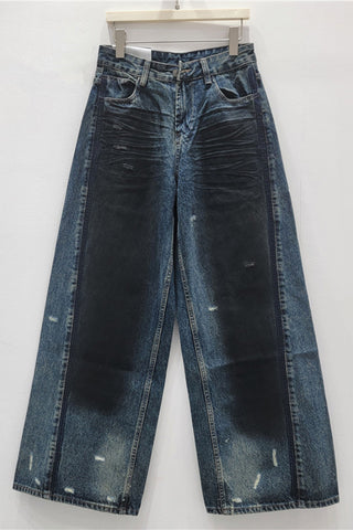 Distressed Wide-Leg Denim Jeans