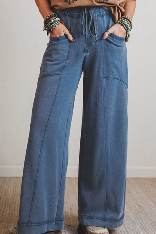 Wide-Leg Casual Pants with Drawstring