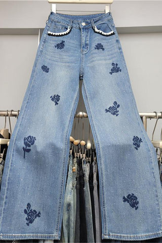 Floral Detail Straight Jeans