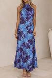 Abstract Floral Halter Maxi Dress