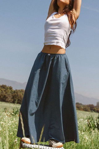 Gingham Maxi Skirt with Elastic Waist