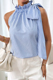 Sky Blue Tied Knot Frilled Collar Sleeveless Top