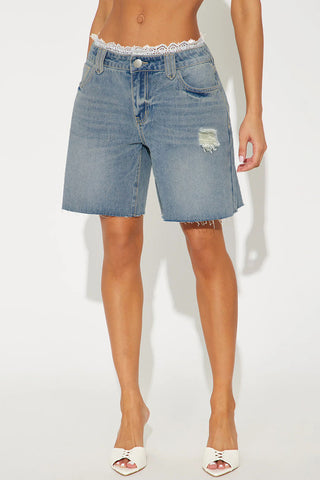 Distressed High-Waist Denim Shorts