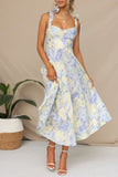 Floral Midi Dress with Tie Straps
