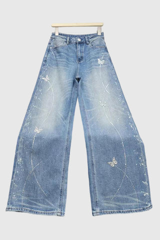 Wide-Leg Straight Jeans with Embellishments