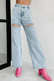 Distressed Wide-Leg Denim Pants