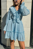 Ruffled V-Neck Casual Dress