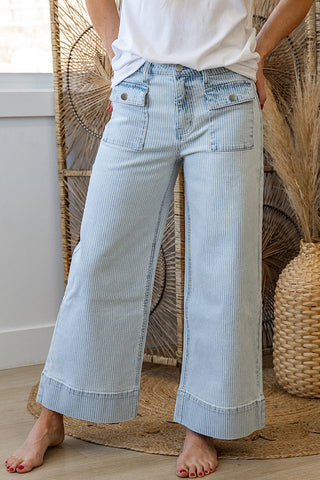 Striped Wide Leg Casual Jeans
