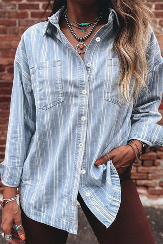 Stripe Boyfriend Chest Pocket Shacket