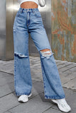 Distressed Wide-Leg Jeans