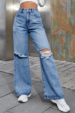 Distressed Wide-Leg Jeans