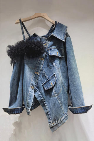 Denim Jacket with Ruffle Detail