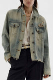 Distressed Denim Jacket with Button Closure