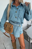 Button-Up Denim Short Set with Modern Style